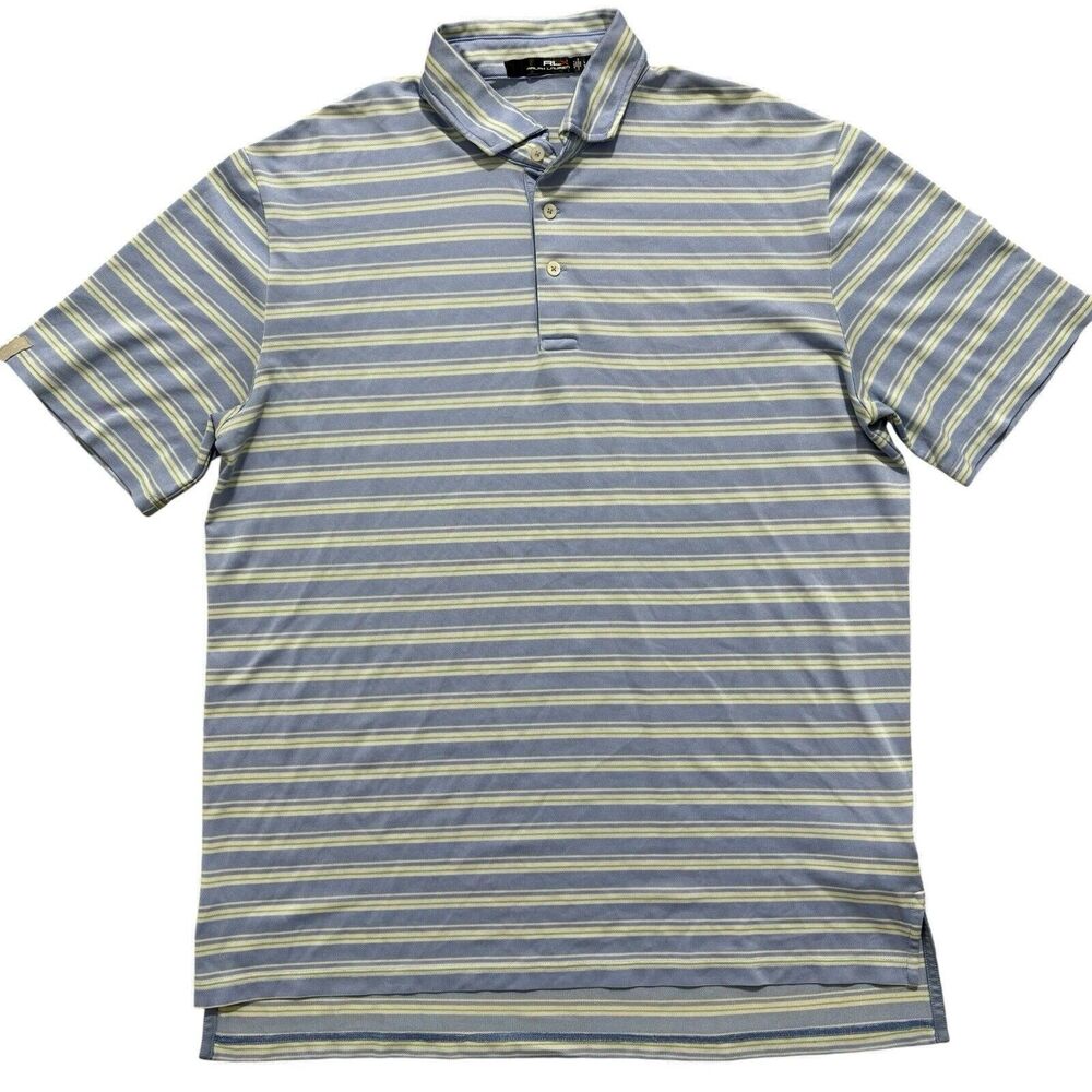 Ralph Lauren Polo RLX Golf Short Sleeve Shirt Mens Large Stripe Blue Performance